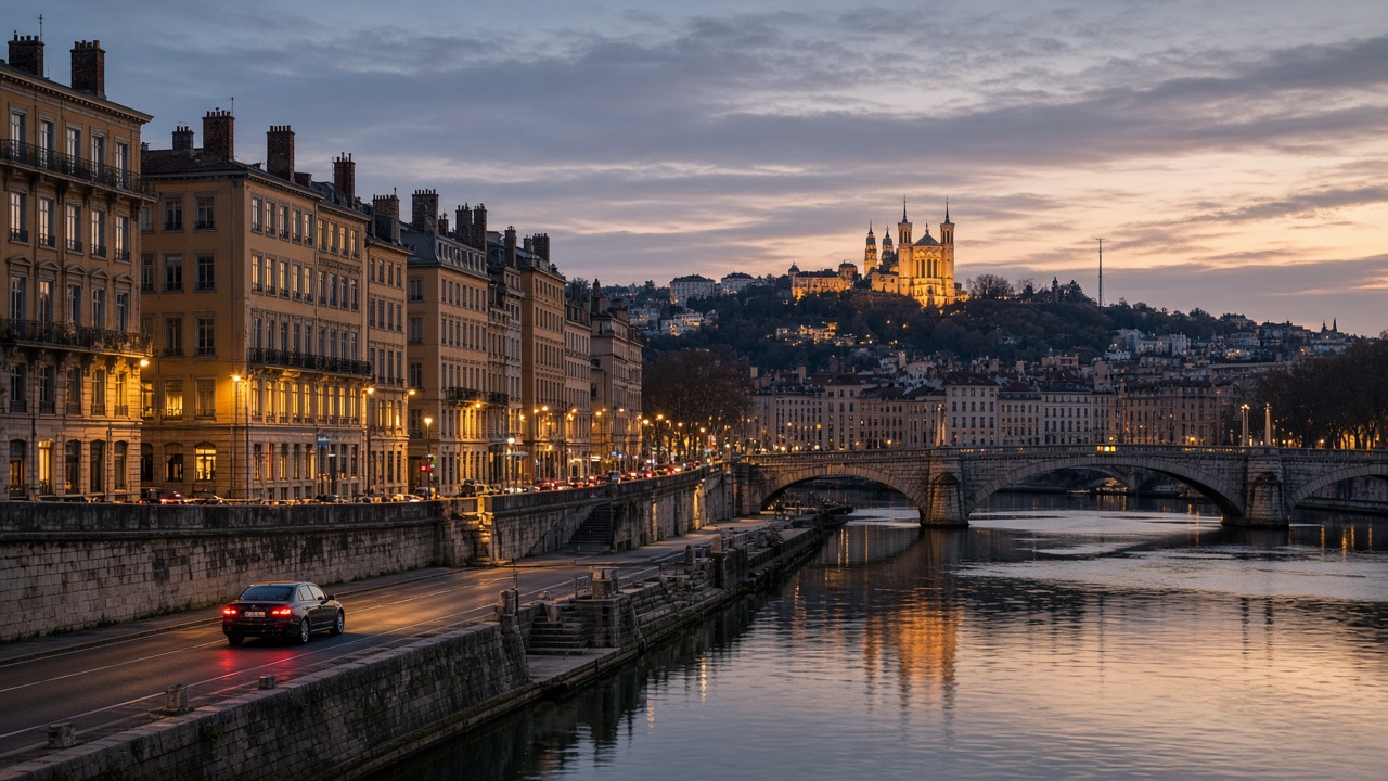 Quais de la Saône à Lyon, le soir