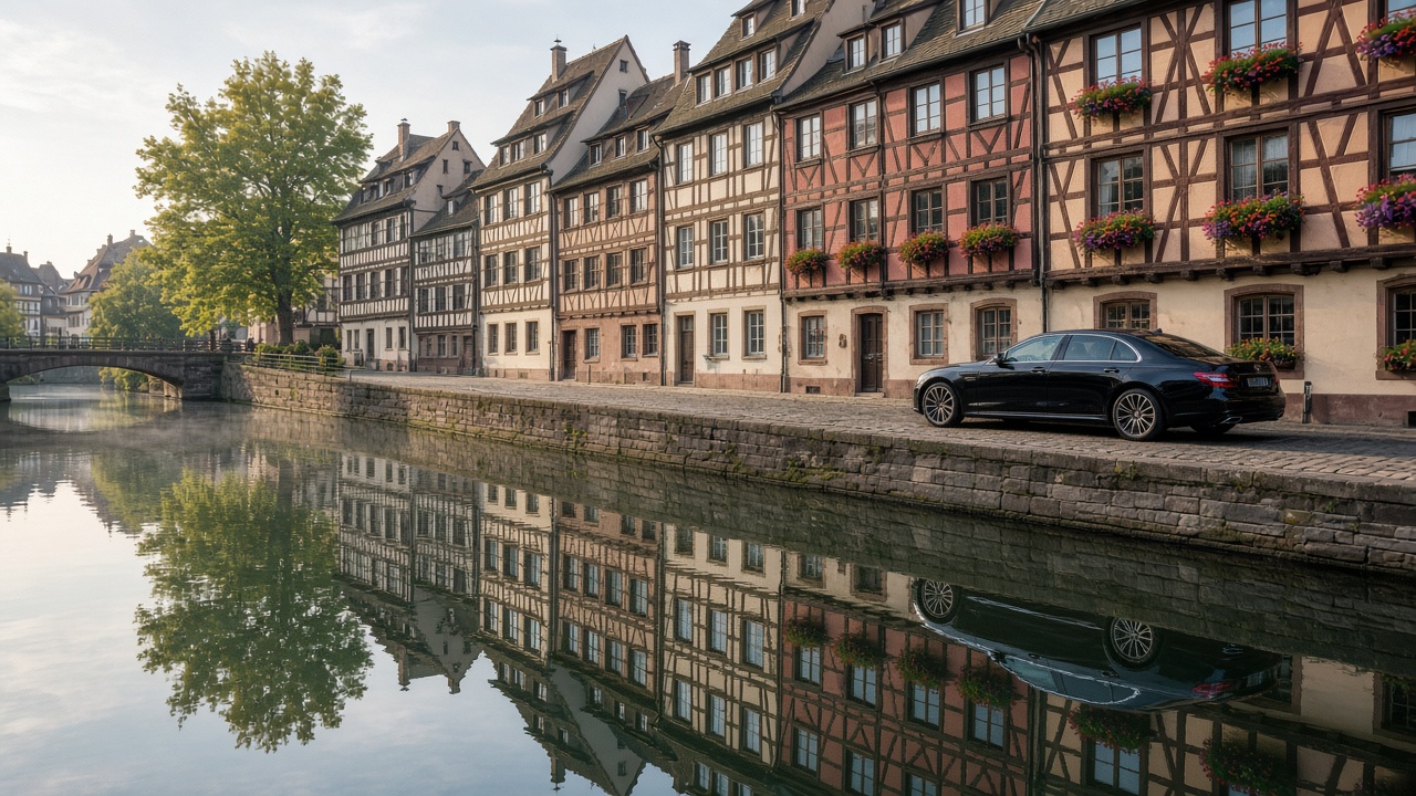 Maisons à colombages au bord de l'eau à Strasbourg