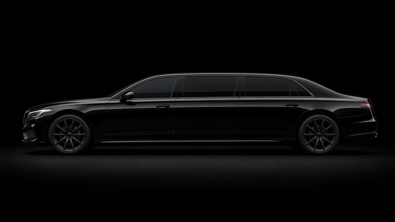 Longue limousine noire entière, de profil